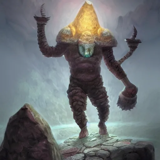 Image similar to The runic stone elemental golem, d&d art, fantasy, painted, 4k, high detail, sharp focus