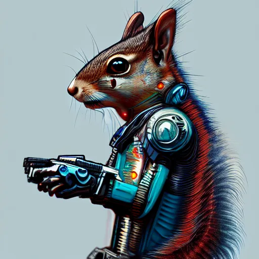 Image similar to cyberpunk squirrel, cyborg, intricate, digital painting, artstation, intricate, concept art, smooth, sharp focus, unreal engine