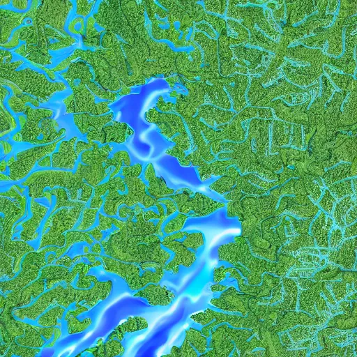 Prompt: hyperrealistic landsat image of a river flowing in an interesting shape, detailed, 4k, vector, contrasting colors, award winning, false colors