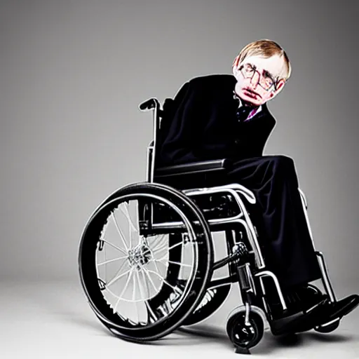 Image similar to Stephen Hawking with a pimped out wheelchair, photography, rap cover,