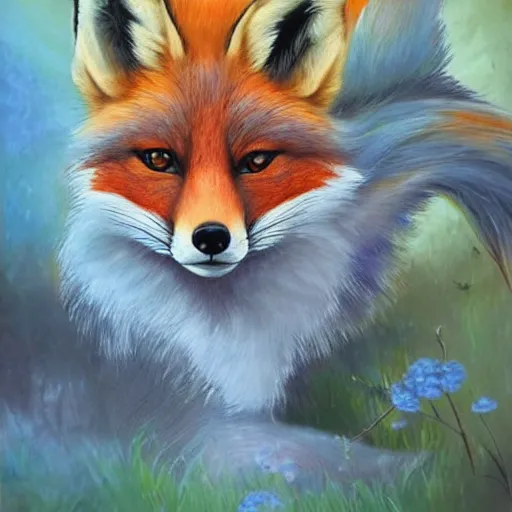 Prompt: a beautiful painting of a fantasy fox