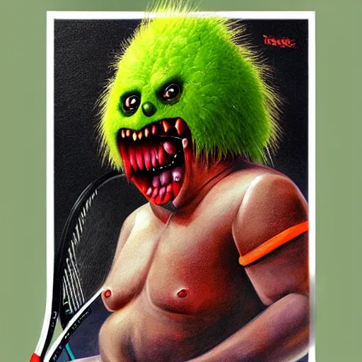 Image similar to a tennis ball monster, digital art, fantasy, magic, trending on artstation, ultra detailed, professional illustration by Basil Gogos