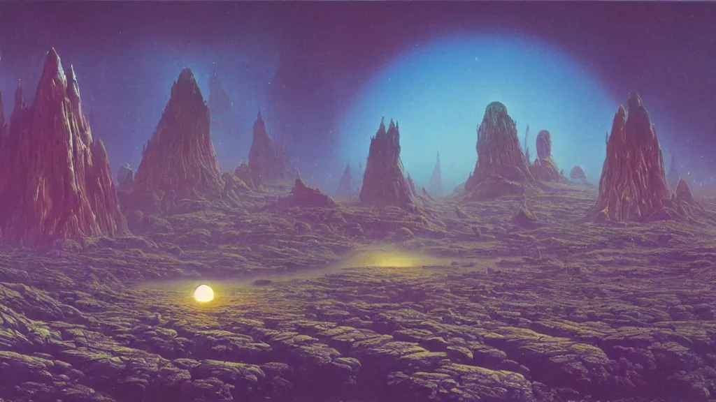 Image similar to otherworldly atmosphere of an evolving alien planet by arthur haas and bruce pennington and paul lehr, cinematic matte painting