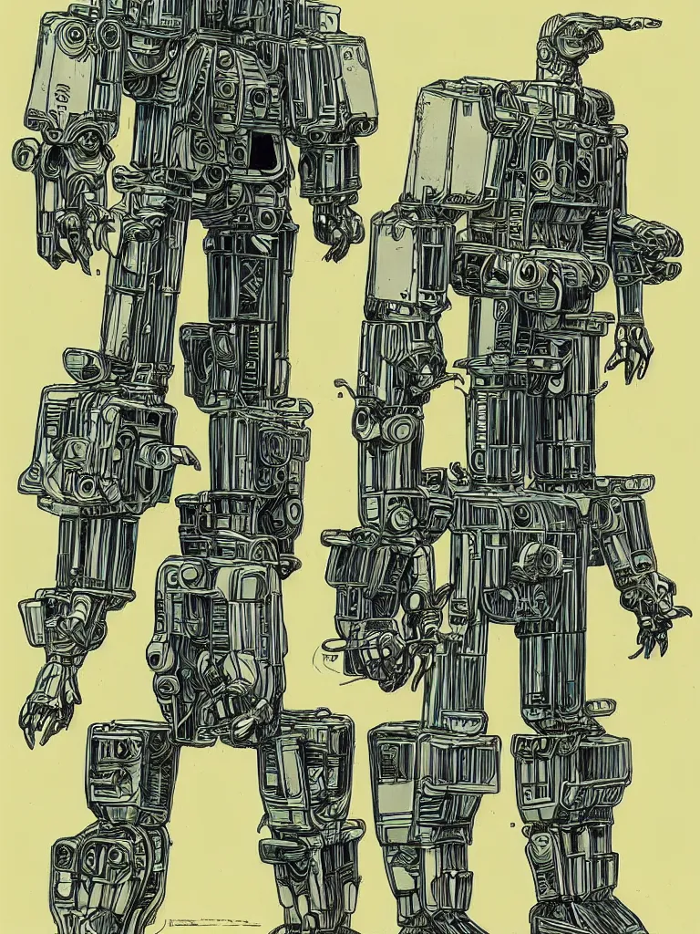 Image similar to bipedal mech inspired by a coffee maker, by jean giraud