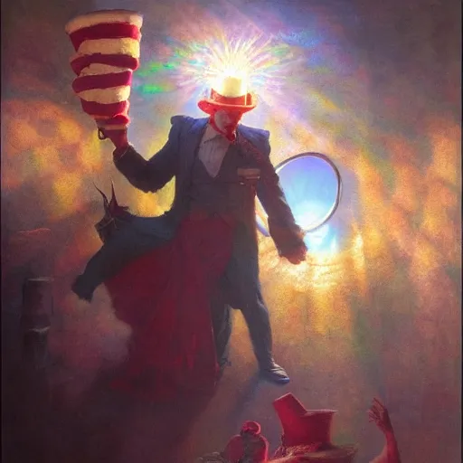 Image similar to uncle sam as a clown, radiant light, caustics, heroic, bright iridescent light, by gaston bussiere, bayard wu, greg rutkowski, maxim verehin