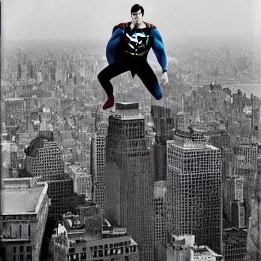 Prompt: superman from back sitting on chair standing on top of the empire state building strong stance photo by annie leibovitz