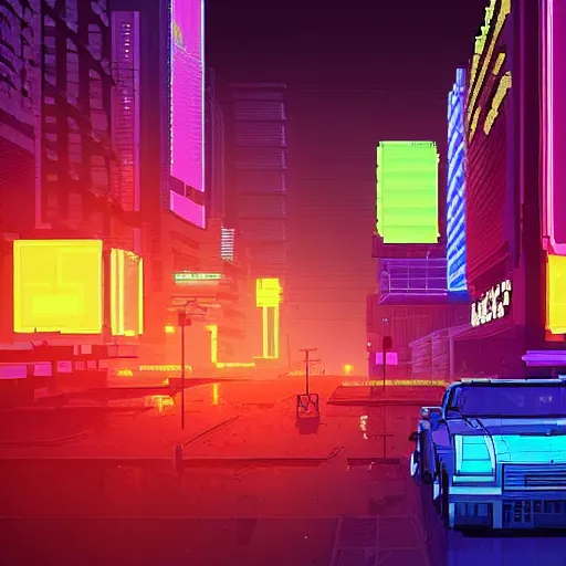 Prompt: pixel art cyberpunk city at night by beeple, neon lights, very detailed, flying cars, blade runner 2 0 4 9