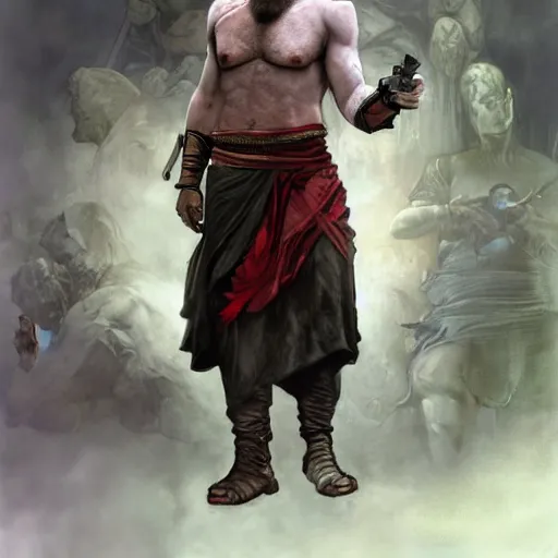 Image similar to Heisenberg as Kratos, highly detailed, digital painting, artstation, concept art, smooth, sharp focus, illustration, ArtStation, art by artgerm and greg rutkowski and alphonse mucha and J. C. Leyendecker and Edmund Blair Leighton and Katsuhiro Otomo and Geof Darrow and Phil hale and Ashley wood and Ilya repin and Charlie Bowater