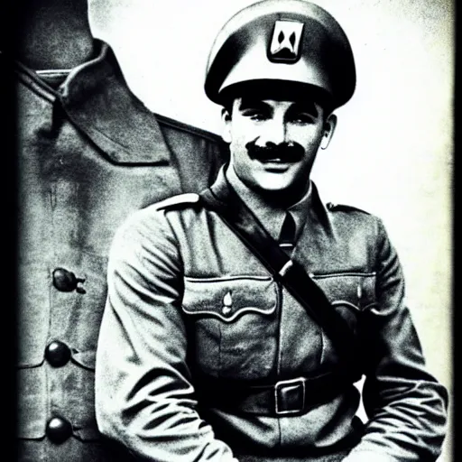 Image similar to mario as a soldier , historical photo ww2