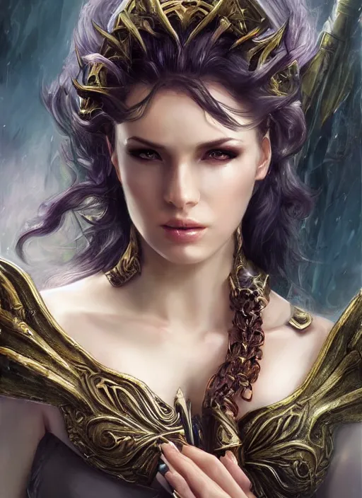 Prompt: a ruthless beautiful woman paladin, 8 k, perfect body hyperrealistic, dragon slayer, hyperdetailed, fantasy portrait by laura sava