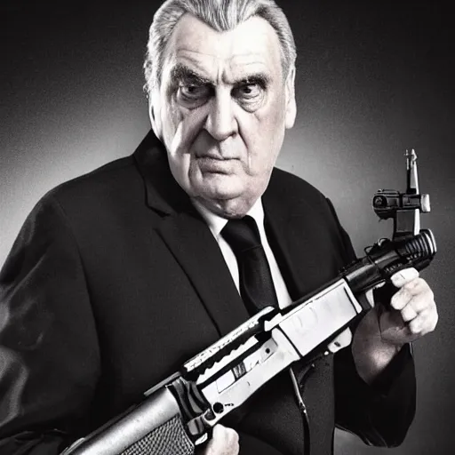 Prompt: milos zeman as sin city character, holding automatic rifle, drawn by frank miller