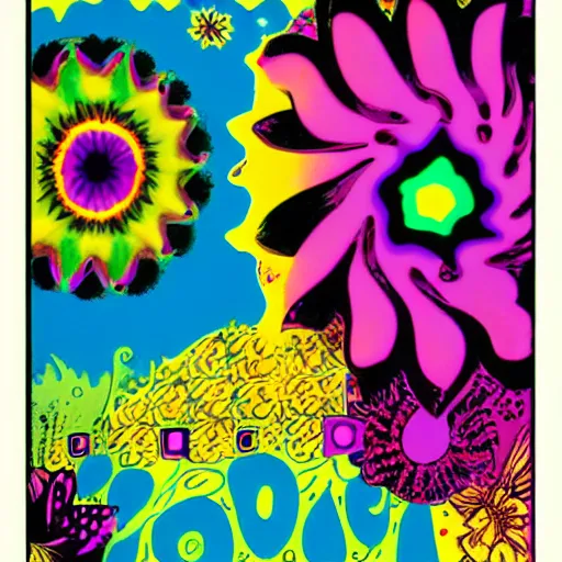 Image similar to psychedelic, vintage, flower child, 7 0 s, graphic design poster, bold, organic