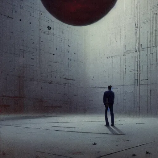 Image similar to an fbi agent looking at a ufo inside a giant warehouse, beksinski, wayne barlowe, very coherent symmetrical artwork, cinematic, hyper realism, high detail, octane render, 8 k