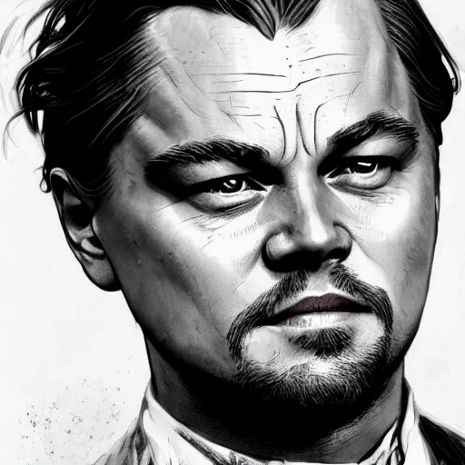 Image similar to weird face leonardo dicaprio makes in the movie django, highly detailed, intricate, digital painting, artstation, sharp focus, illustration, art by jakub rozalski, greg rutkowski, artgerm, tan zi and ayanamikodon and alphonse mucha and wlop