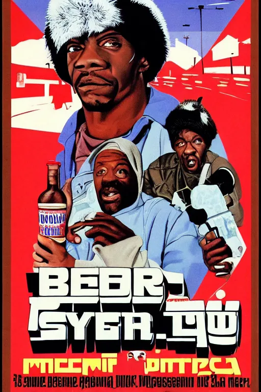 Image similar to poster the movie 1 9 8 8 ussr don't be a menace to south central while drinking your juice in the hood, perfect symmetrical eye, gray fur hat soviet soviet russian winter fur cap with earflaps ushanka, bottle of vodka, bears, kremlin babushka communist criminal