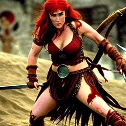 Image similar to jennifer connelly as red sonja, battle scene