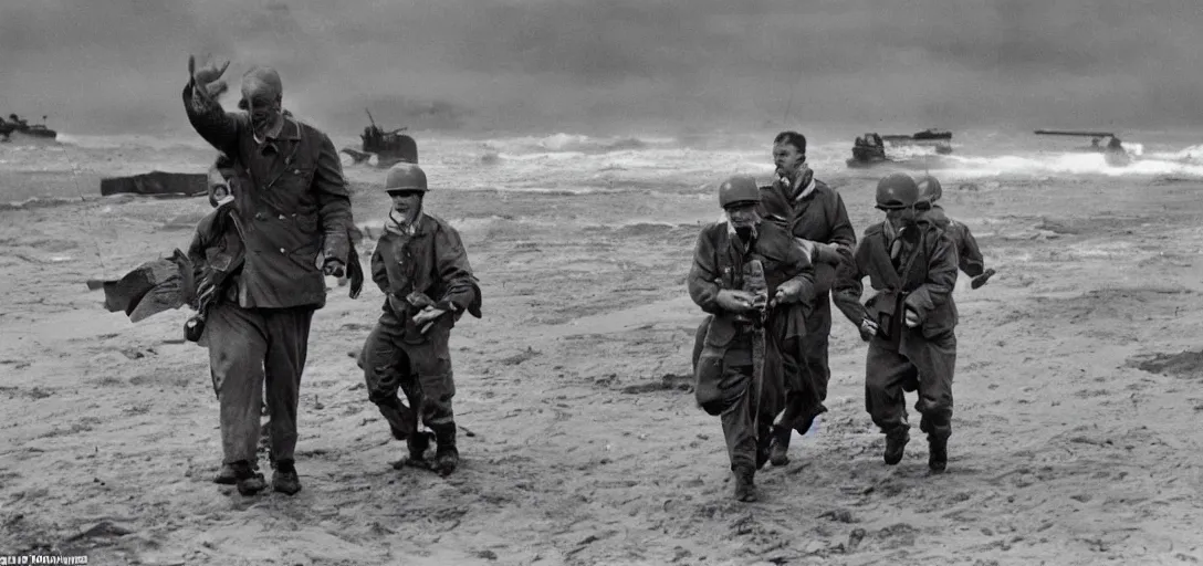 Image similar to the pope storming omaha beach during ww ii