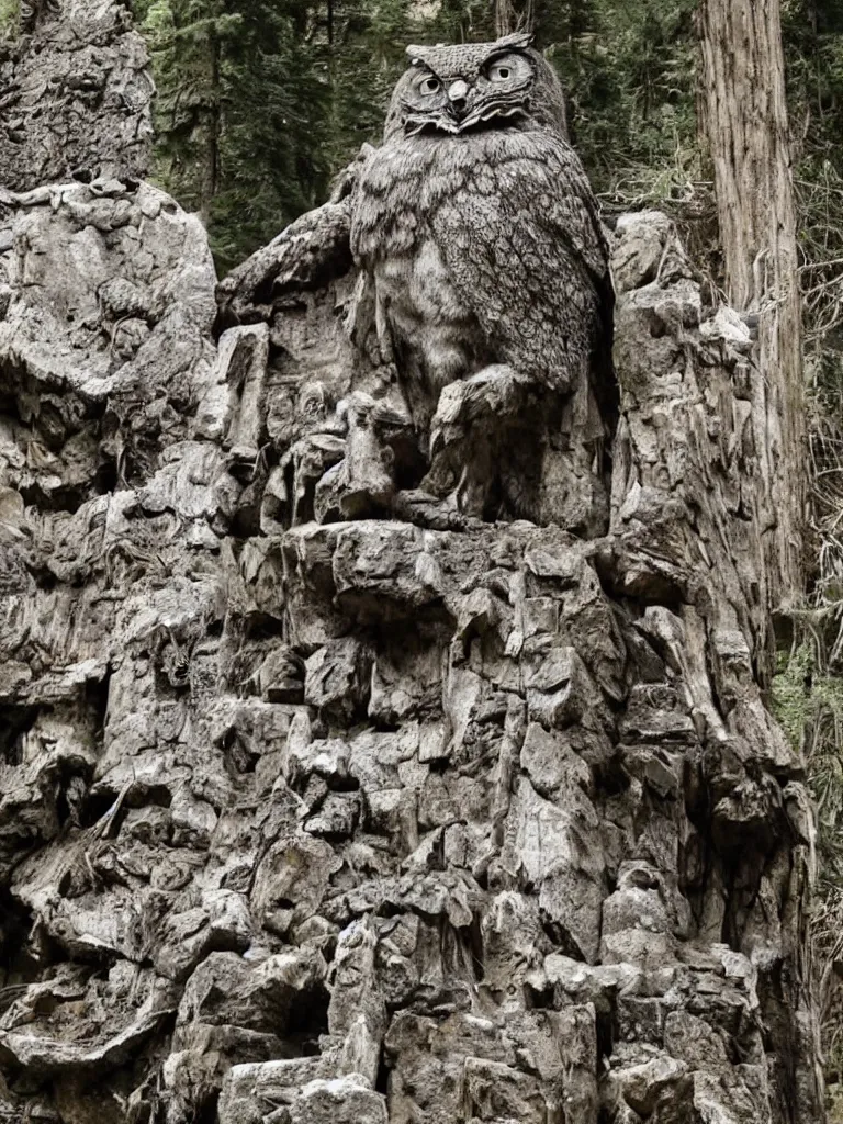 A Ritual At The Colossal Stone Owl In Bohemian Grove Stable Diffusion