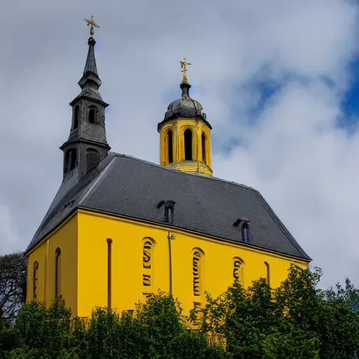 Image similar to a large yellow building with a steeple on top of it, on a hill, a flemish baroque by karl stauffer - bern, unsplash, heidelberg school, panorama, wimmelbilder, nikon d 7 5 0