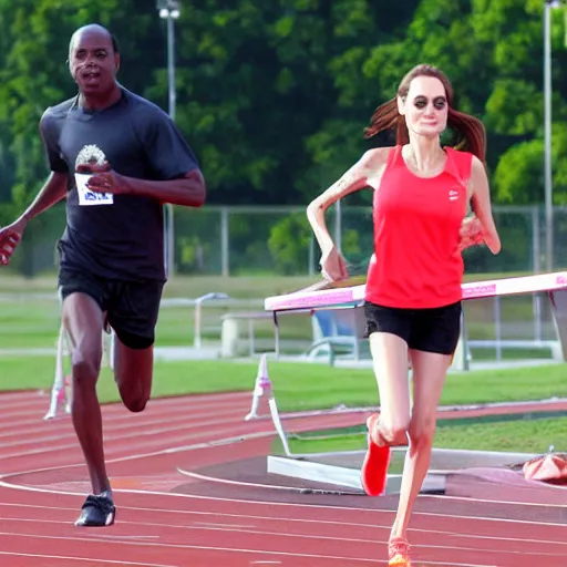 Image similar to angelina jolie running track and field. high definition