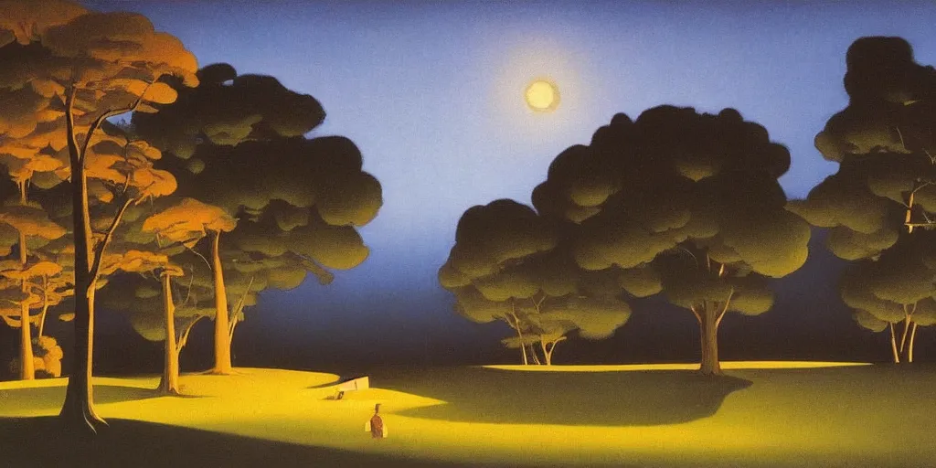 Image similar to a night landscape background, rob gonsavles, eyvind earle, heade martin johnson, edward hopper, armstrong rolf