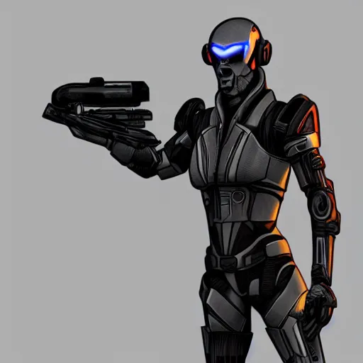 Prompt: a cybernetic soldier in the style of mass effect wearing coattails