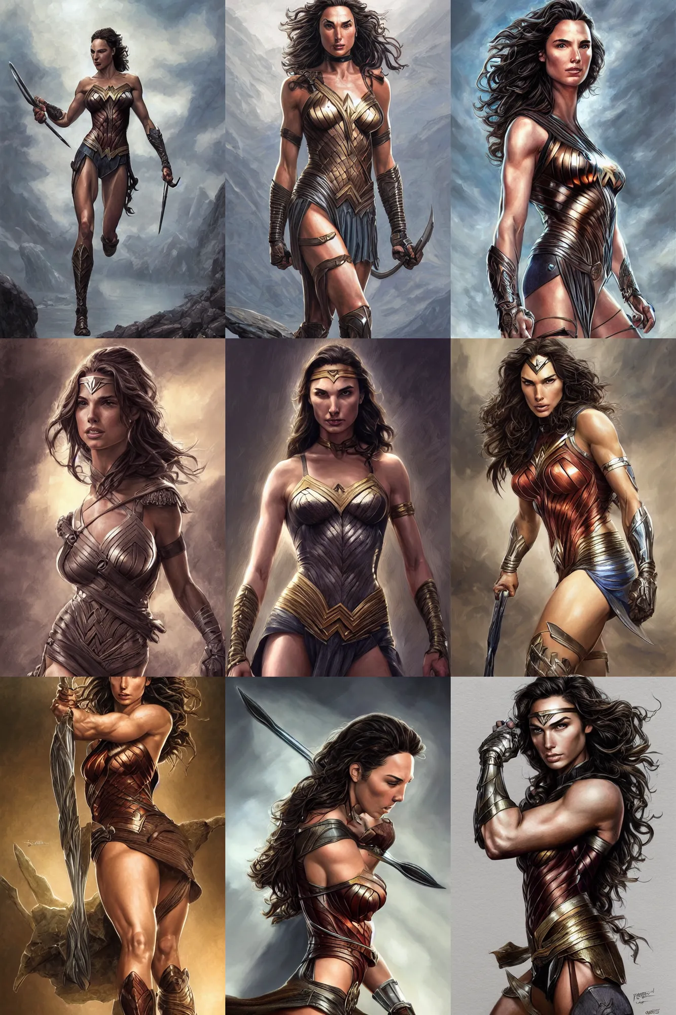 Prompt: muscled gal gadot as a ruggedly handsome heroine, intricate, elegant, highly detailed, centered, digital painting, artstation, concept art, smooth, sharp focus, illustration, art by artgerm and donato giancola and Joseph Christian Leyendecker, Ross Tran, WLOP