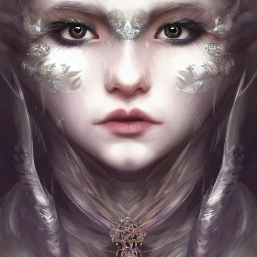 Image similar to A masterpiece portrait of a Incredibly beautiful queer moonchild blind girl with eyeliner . The Queen of the wolves .medium shot, intricate, elegant, highly detailed. trending on artstation, digital art, by Stanley Artgerm Lau, WLOP, Rossdraws, James Jean, Andrei Riabovitchev, Marc Simonetti, Yoshitaka Amano