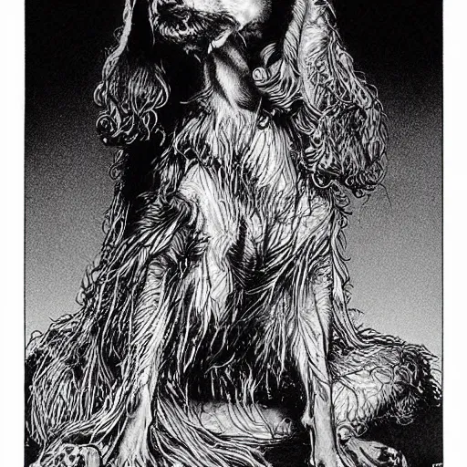 Image similar to the dogs of doom are howling, Michael Whelan, comic art, pen and ink, black and white