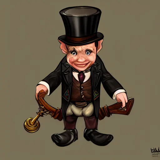 Prompt: an old halfling wearing a suit and top hat, character art, D&D, high detail, trending on artstation