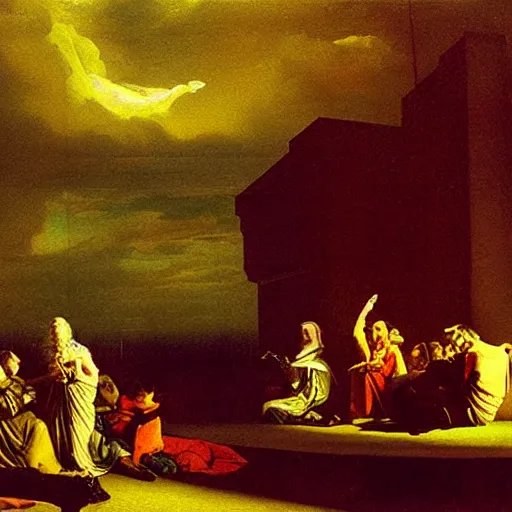 Prompt: An Experiment on a deity in the air pump, painting by Joseph Wright