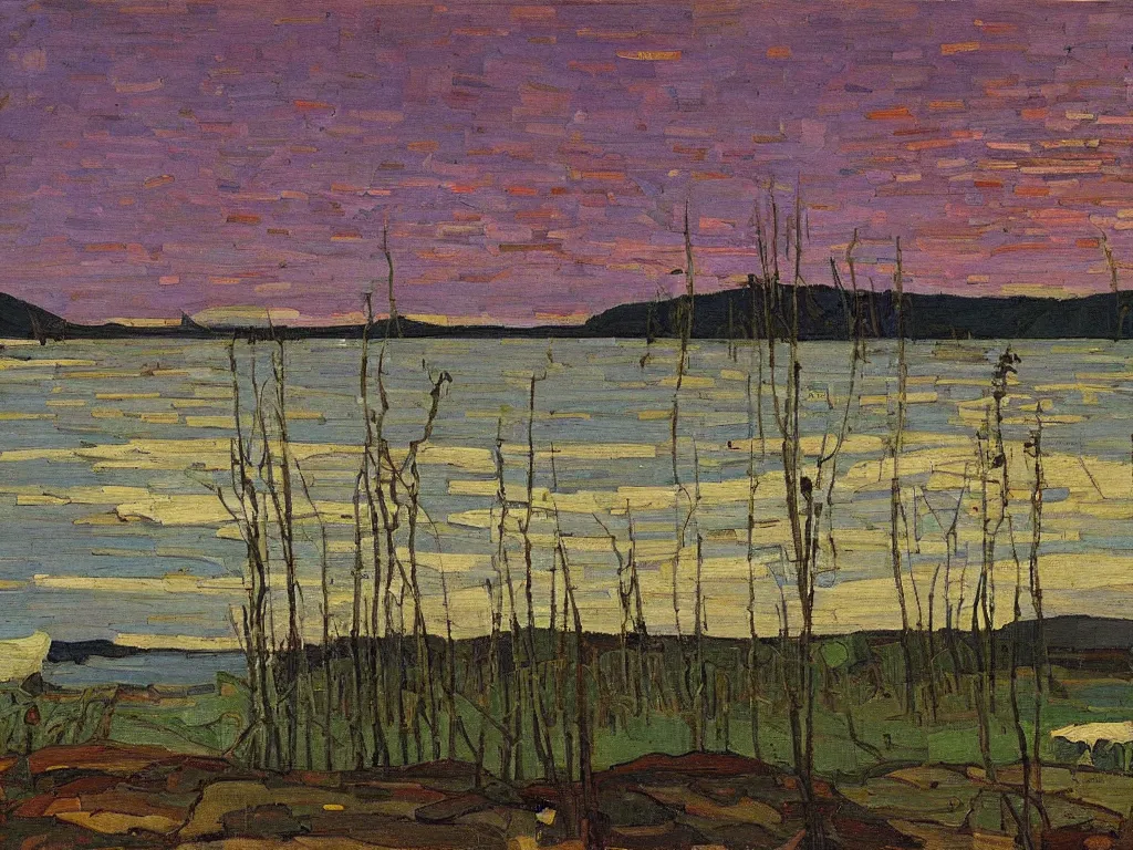 Image similar to a beautiful landscape painting by tom thomson, trending on arstation