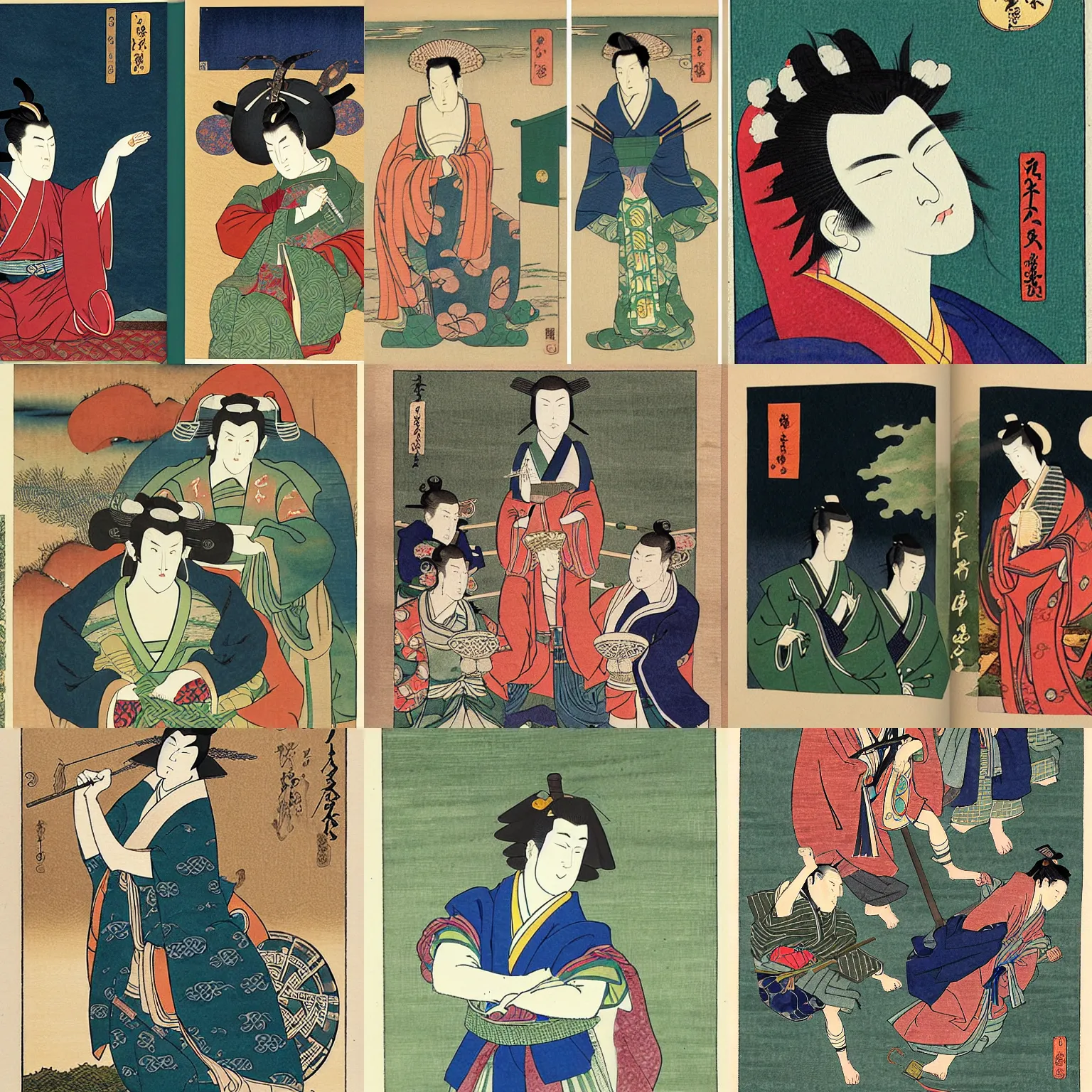 Prompt: celtic legends illustrated in tokugawa era ukiyo - e watercolor portraits, irish myth, folk tales, fae