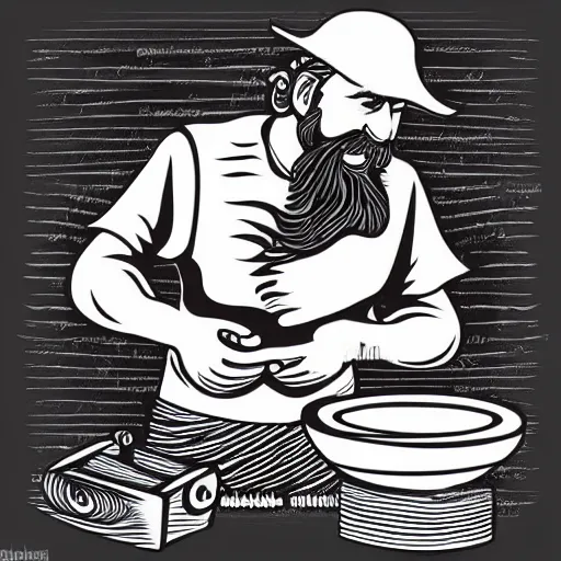 Image similar to bearded man turns bowl using woodlathe, lathe, machinery, vector art
