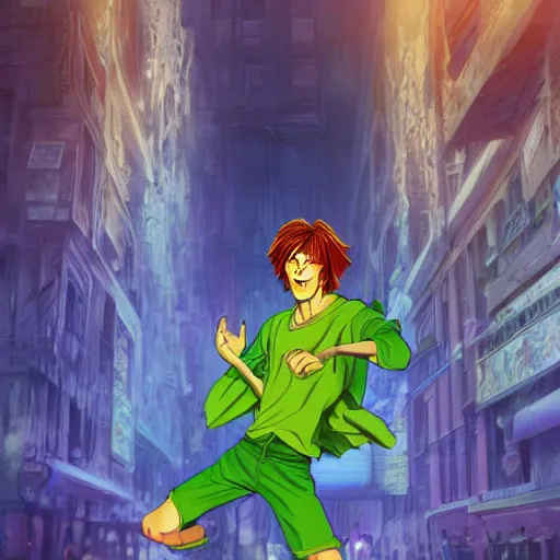 Prompt: shaggy from scooby doo reaching power level over 9000, au naturel, hyper detailed, digital art, trending in artstation, cinematic lighting, studio quality, smooth render, unreal engine 5 rendered, octane rendered, art style by klimt and nixeu and ian sprigger and wlop and krenz cushart