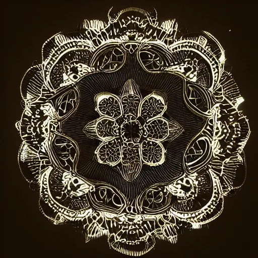 Image similar to Intricate beauty, detailed symmetry, dark, void 1a, flowers, thin wires, beautiful lighting