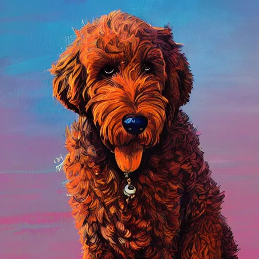 Image similar to goldendoodle by alena aenami