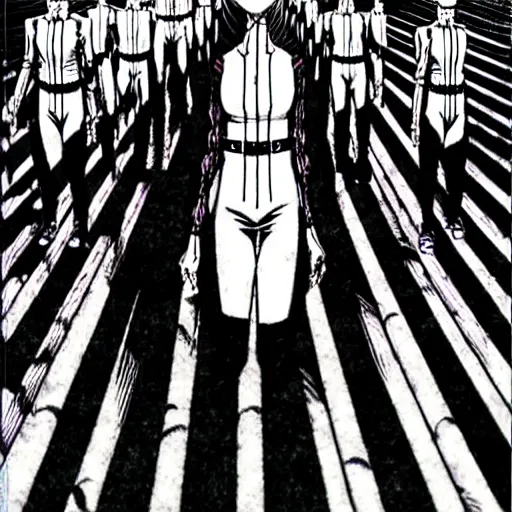 Image similar to an army of clones manga by junji ito