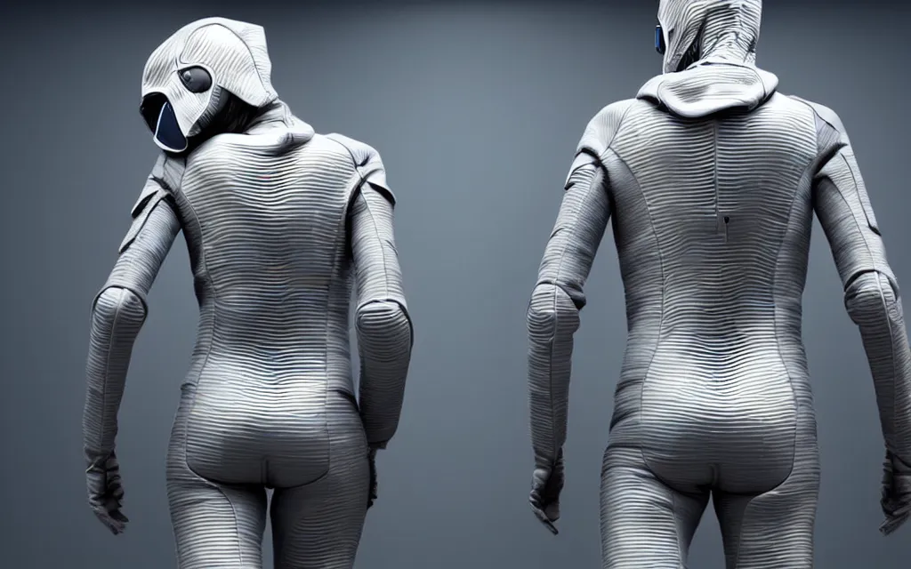 Image similar to love, diverse grey cybersuits, from behind, wide wide angle, vivid, elaborate, highly detailed, beautiful lighting