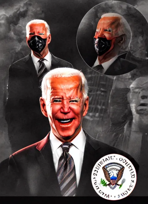 Image similar to hyper realistic photo Doom angry wrathful furious glowing red eyes biden