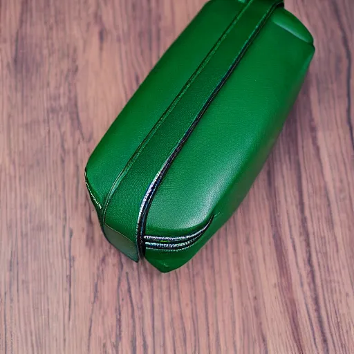 Prompt: green bottle inside a shoulder bag