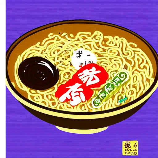 illustration of ramen noodles bowl in traditional Stable Diffusion