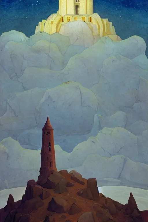 Prompt: painted tower of the moon, by Sylvain Sarrailh and Nicholas Roerich and Annie Swynnerton, dramatic cinematic lighting , beautiful tilework, ornate architecture, sacred artifacts, lost civilizations, smooth, sharp focus, extremely detailed