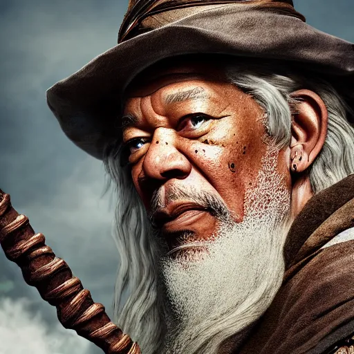 Prompt: morgan freeman starring as gandalf in lord of the rings, at all angles clash royal style characters, unreal engine 5, octane render, detailed, brawl stars, cinematografic, cinema 4 d, un artstation trending, high definition, very detailed, blender