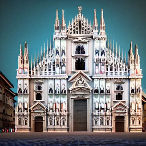 Prompt: a detailed 3 d isometric octane render of milan duomo cathedral, volumetric lighting, ray tracing, unreal engine 5. balanced and aesthetically pleasing pastel colors.