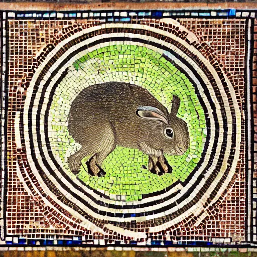 Image similar to a rabbit in the style of ancient mosaic