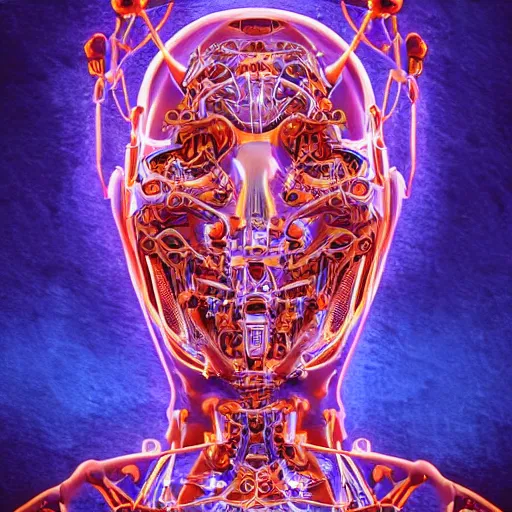 Image similar to an extremely beautiful biomechanical fame looking robot with large emoji tattoos, neon jacuzzi, extremely beautiful, chimeric organism, holodeck, pale skin, organic polycarbon, full frontal, portrait, highly detailed, transhumanist hydration, symmetrical, mechanical, anatomical, mendelbrot fractal, ray tracing, hyperdetailed, hyperrealistic, trending on artstation, oppai cyberpunk, octane render, hdr, uhd 4k