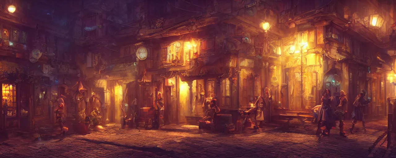 Prompt: tavern bard infront of tiny, narrow dark streets with exotic dancers, exterior, two stories, vaporwave aesthetics, 8 k uhd, unreal engine, octane render in the artstyle of finnian macmanus, john park and greg rutkowski