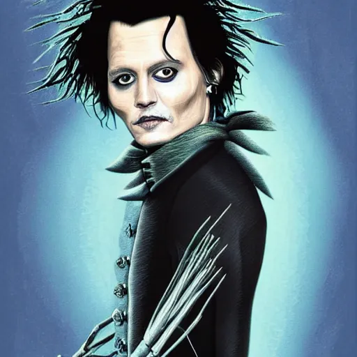 Image similar to portrait of johnny depp as edward scissorhands, highly detailed, centered, solid color background, digital painting