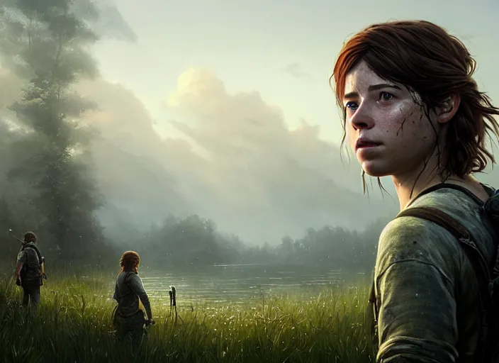 Image similar to highly detailed portrait of jessie buckley, in the last of us, stephen bliss, 8 k, unreal engine, fantasy art by greg rutkowski, loish, rhads, ferdinand knab, makoto shinkai and lois van baarle, ilya kuvshinov, rossdraws, tom bagshaw, global illumination, radiant light, detailed and intricate environment